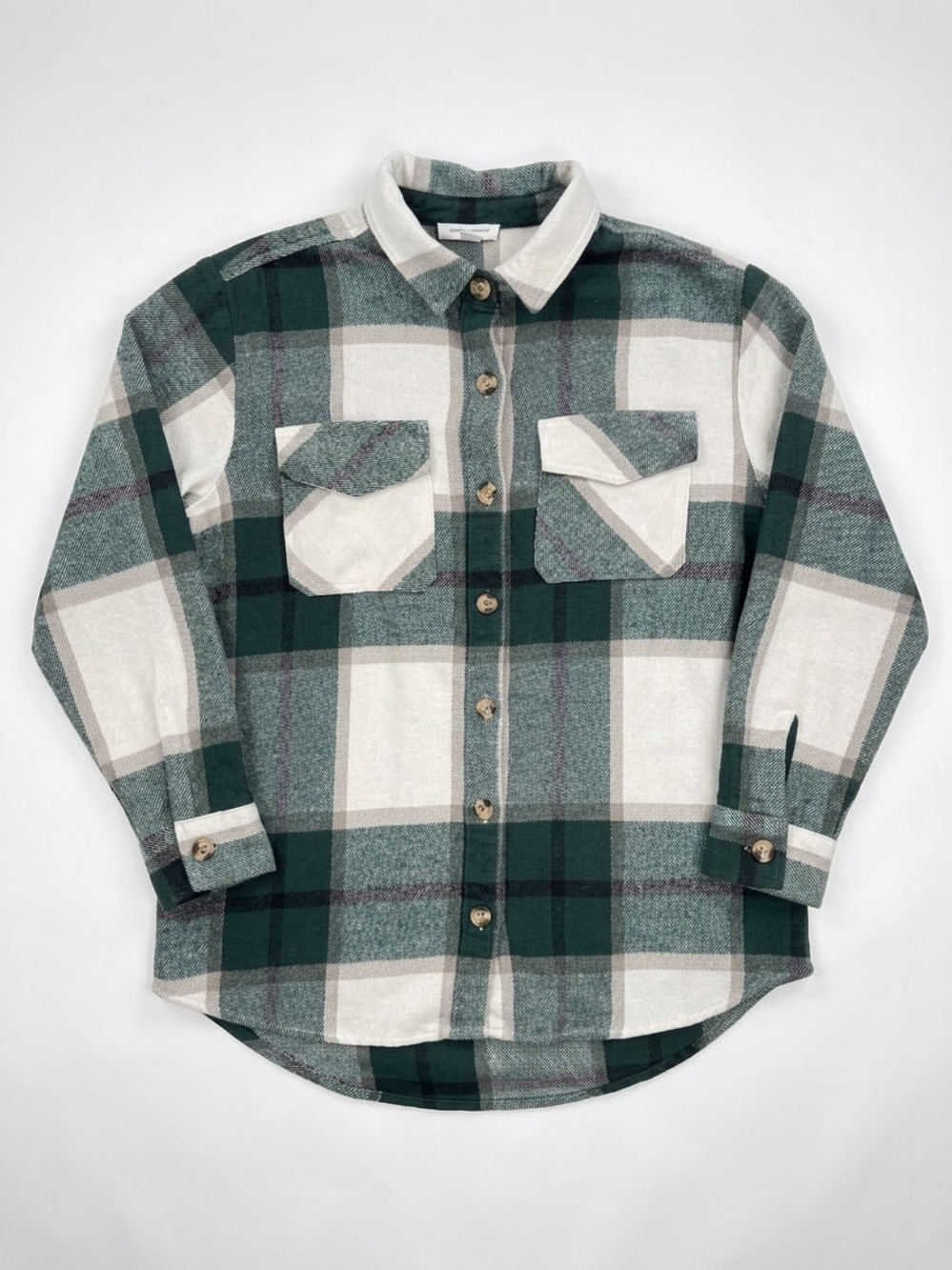 beachlunchlounge Green and White Plaid Button-Down Shacket